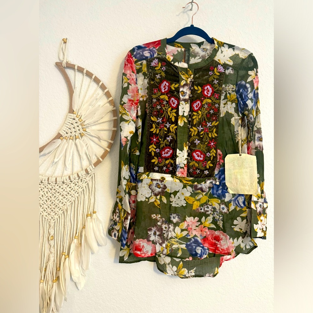 Aratta Floral Green Tunic Top